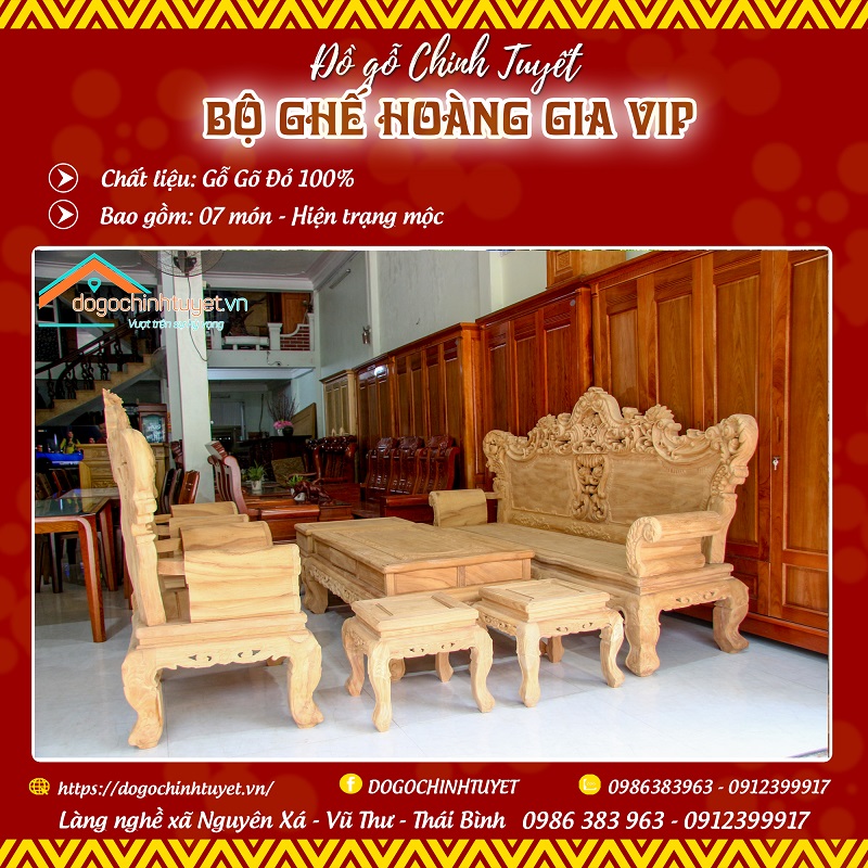 Bộ ghế Hoàng Gia Gõ Đỏ tại Thái Bình [Mẫu 2024] - Đồ gỗ Plus